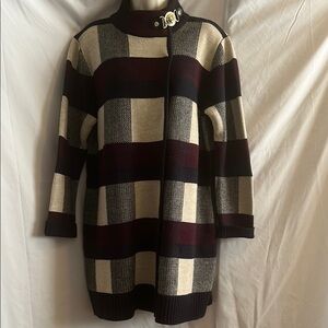 Anne Klein Plaid Women's Sweater with Chic Collar Detail